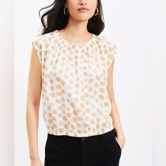 LOFT Tops - NWT LOFT Cream and Tan Polka Dot Blouse Size Medium